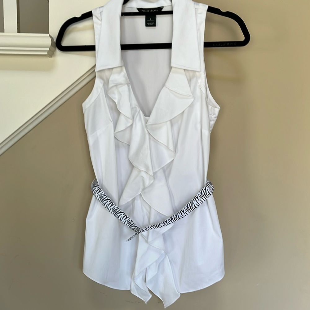 White House Black Market white ruffle front top